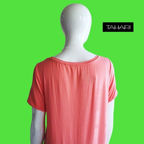 TAHARI NEW Skater WHITNEY Electric Scoop Neck Short Sleeves Hi Lo Top L - Picture 10 of 12